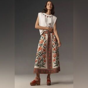 NWT Farm Rio Ainika Delicate Floral Midi Skirt Size Small 100% Cotton